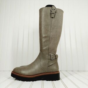 New Nordstrom Rack Green Buckle Accent  Lug Sole Zip-Up Boots C821